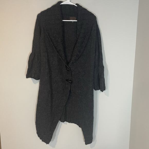 Nellik Women’s Long Cardigan 100% Alpaca Gray XS Toggle Button Wrap 3/4 Sleeve - Picture 2 of 10